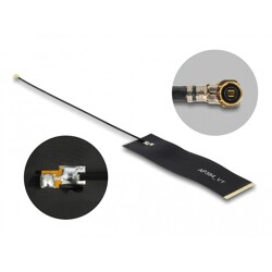 Antena LoRa 863 - 928 MHz 2 x męskie złącze I-PEX MHF 4 1,68 dBi płytka drukowana 15 cm 1,13 FPC czarna samoprzylepna Delock 126