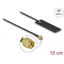 Antena WLAN WiFi 6 802.11 ac/ax/a/h/b/g/n męskie złącze RP-SMA 2 - 4 dBi płytka drukowana PCB 15 cm wewnętrzna samoprzylepna Del