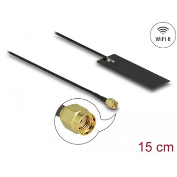Antena WLAN WiFi 6 802.11 ac/ax/a/h/b/g/n męskie złącze RP-SMA 2 - 4 dBi płytka drukowana PCB 15 cm wewnętrzna samoprzylepna Del
