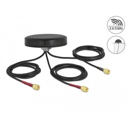 Antena dwupasmowa LTE MIMO WLAN 802.11 ac/ax/a/h/b/g/n 3 x SMA męski RG-174 1 m montaż na śruby polowa czarna Delock 12676
