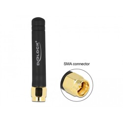Antena LPWAN 868 MHz SMA męska wielokierunkowa 1,6 dBi nieruchoma czarna Delock 12715
