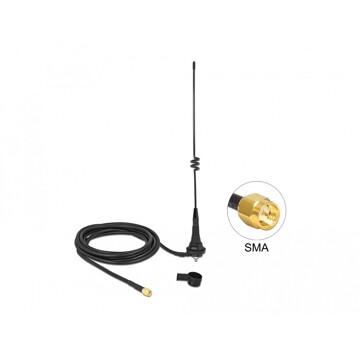 Antena LPWAN 868 MHz SMA męska 4,5 dBi nieruchoma dookólna z przewodem RG-58 C/U 2,5 m zewnętrzna czarna Delock 12722