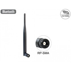 Antena RP-SMA męska WLAN 802.11 ac/a/b/g/n wielokierunkowa 5 dBi ze złączem pochylania czarna Delock 88393
