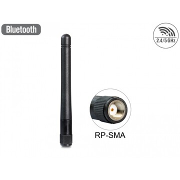 Antena WLAN RP-SMA 802.11 ac/a/h/b/g/n 3 dBi wszechkierunkowa wodoodporna czarna Delock 88394