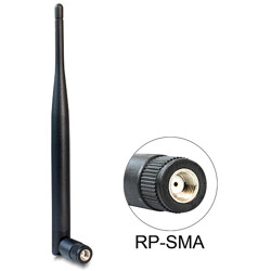 Antena RP-SMA męska WLAN 802.11 b/g/n dookólna 5 dBi ze złączem pochylania czarna Delock 88396