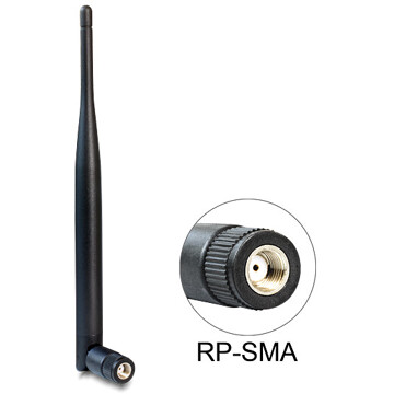 Antena RP-SMA męska WLAN 802.11 b/g/n dookólna 5 dBi ze złączem pochylania czarna Delock 88396