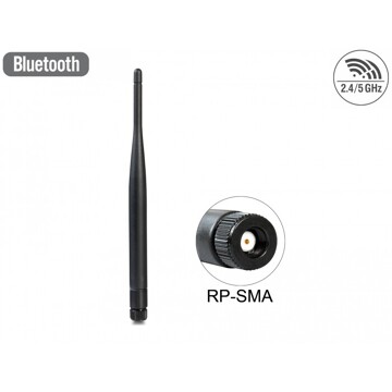 Antena WLAN RP-SMA 802.11 ac/a/h/b/g/n 2 dBi wszechkierunkowa czarna zewnętrzna Delock 88397