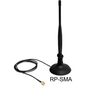 Antena WLAN RP-SMA 802.11 b/g/n 4 dBi wszechkierunkowa na przegubie z podstawą czarna Delock 88413