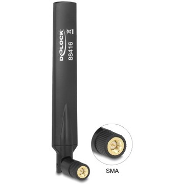 Antena SMA męska GSM / UMTS dookólna 1,0 - 3,5 dBi ze złączem pochylania czarna Delock 88416