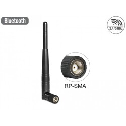 Antena RP-SMA męska WLAN 802.11 ac/a/h/b/g/n wielokierunkowa 3 dBi ze złączem pochylania czarna Delock 88461