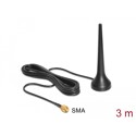 Antena GSM UMTS Sixband SMA 0 dBi wszechkierunkowa stała czarna z podstawą 3 m Delock 88690