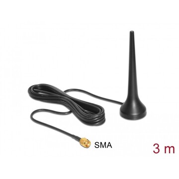 Antena GSM UMTS Sixband SMA 0 dBi wszechkierunkowa stała czarna z podstawą 3 m Delock 88690