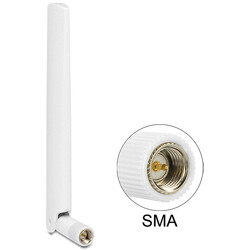 Antena LTE SMA wtyk 1 – 2,5 dBi wszechkierunkowa z przegubem biała Delock 88790