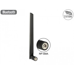 Antena RP-SMA męska WLAN 802.11 ac/a/h/b/g/n dookólna 3 - 5 dBi ze złączem pochylania czarna Delock 88898