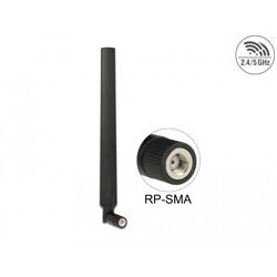 Antena RP-SMA męska WLAN 802.11 ac/a/h/b/g/n wielokierunkowa 5 - 7 dBi ze złączem pochylania czarna Delock 88899