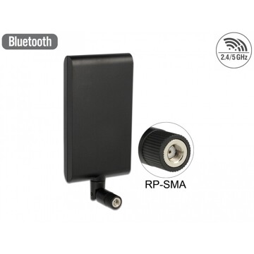 Antena RP-SMA męska WLAN 802.11 ac/a/h/b/g/n kierunkowa 7,5 - 10 dBi ze złączem pochylania czarna Delock 88904
