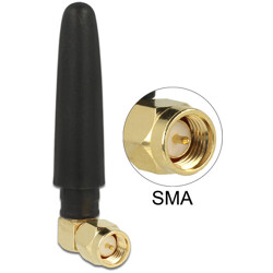 Antena ISM 433 MHz SMA 1 dBi wszechkierunkowa 90° elastyczna czarna Delock 88915