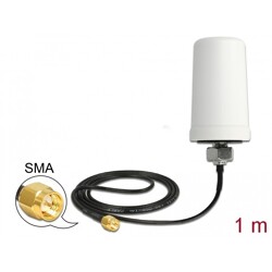 Antena SMA męska GSM / UMTS dookólna 0,7 - 1,6 dBi nieruchoma zewnętrzna biała Delock 88986