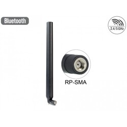 Antena RP-SMA męska WLAN 802.11 ac/a/h/b/g/n wielokierunkowa 5,5 - 9 dBi ze złączem pochylania czarna Delock 88991