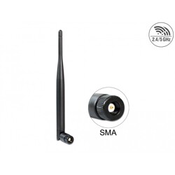 Antena WLAN SMA 802.11 ac/a/h/b/g/n 4-5 dBi wszechkierunkowa z przegubem czarna Delock 89438