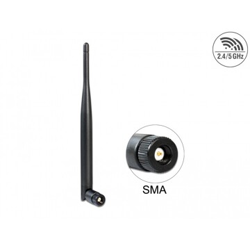 Antena WLAN SMA 802.11 ac/a/h/b/g/n 4-5 dBi wszechkierunkowa z przegubem czarna Delock 89438