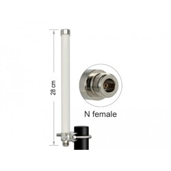 Antena WLAN 802.11 ac/a/h/b/g/n N żeńska 6 - 8 dBi 28 cm wielokierunkowa stała montowana na maszcie biała zewnętrzna Delock 8944