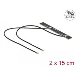 Antena podwójna WLAN WiFi 6 Dual Band 2 x męskie złącze I-PEX MHF 4L 5 dBi płytka drukowana PCB 2 x 15 cm wewnętrzna samoprzylep