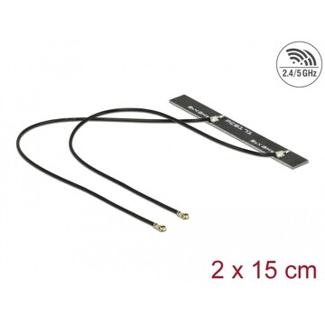 Antena podwójna WLAN WiFi 6 Dual Band 2 x męskie złącze I-PEX MHF 4L 5 dBi płytka drukowana PCB 2 x 15 cm wewnętrzna samoprzylep