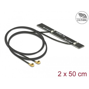 Antena podwójna WLAN WiFi 6 Dual Band 2 x męskie złącze I-PEX MHF I 5 dBi płytka drukowana PCB 2 x 50 cm wewnętrzna samoprzylepn
