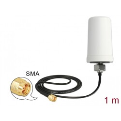 Antena WLAN SMA wtyk 802.11 ac/a/h/b/g/n 1,4 - 3,0 dBi wszechkierunkowa biała zewnętrzna 1 m ULA100 Delock 89486
