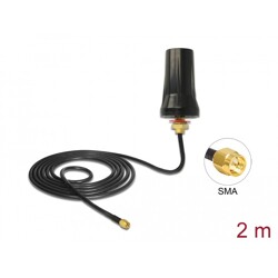 Antena ISM 433 MHz SMA 2 dBi 2 m RG-58 stała wszechkierunkowa montaż dachowy czarna zewnętrzna Delock 89487