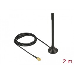 Antena SMA męska ISM 433 MHz 2 dBi dookólna z podstawą magnetyczną i przewodem RG-174 2 m czarna Delock 89490