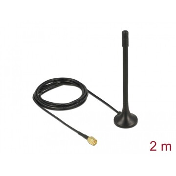 Antena SMA męska ISM 433 MHz 2 dBi dookólna z podstawą magnetyczną i przewodem RG-174 2 m czarna Delock 89490