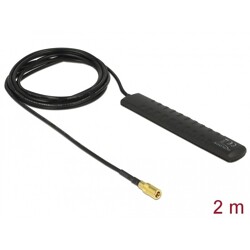 Antena DAB+ DMB DVB-T2 SMB 20 dB 2 m RG-174 aktywna stała wszechkierunkowa montaż klejowy czarna Delock 89497