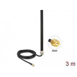 Antena LTE UMTS GSM SMA męska 3 dBi wielokierunkowa stała z kablem RG-58 3 m montaż na ścianie zewnętrzna czarna Delock 89529