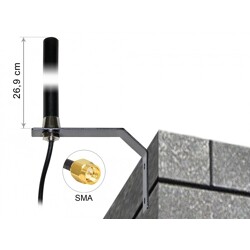 Antena LTE UMTS GSM SMA męska 3 dBi wielokierunkowa stała z kablem RG-58 3 m montaż na ścianie zewnętrzna czarna Delock 89529