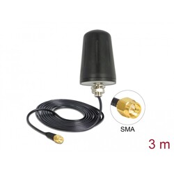 Antena WLAN SMA 802.11 b/g/n 2 dBi 3 m RG-174 wszechkierunkowa stała montaż dachowy zewnętrzna czarna Delock 89534