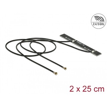 Antena podwójna WLAN WiFi 6 Dual Band 2 x męskie złącze I-PEX MHF 4L 5 dBi płytka drukowana PCB 2 x 25 cm wewnętrzna samoprzylep