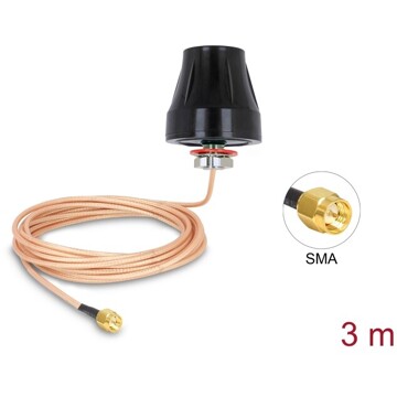 Antena SMA męska LTE / GSM / UMTS 2 dBi nieruchoma dookólna z przewodem RG-316U 3 m zewnętrzna czarna Delock 89589