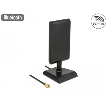 Antena RP-SMA męska WLAN 802.11 ac/a/h/b/g/n 6 - 9 dBi kierunkowa z podstawą magnetyczną i przewodem ULA 100 1 m czarna Delock 8