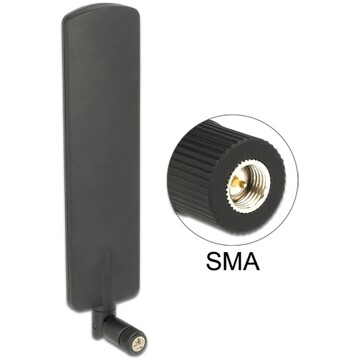 Antena SMA męska LTE wielokierunkowa 2 dBi ze złączem pochylania czarna Delock 89604