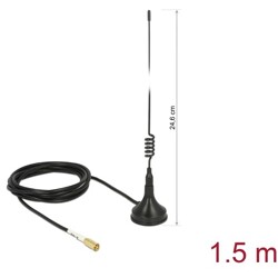 Antena WLAN 802.11 b/g/n SMA męska 2 dBi nieruchoma dookólna z podstawą magnetyczną i przewodem RG-174 1,5 m zewnętrzna czarna D