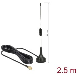 Antena GSM / UMTS / LTE SMA męska 2 dBi nieruchoma dookólna z przewodem RG-174 2,5 m zewnętrzna czarna Delock 89613
