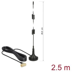 Antena LTE męska SMA 90° 2,5 dBi nieruchoma dookólna z podstawą magnetyczną i przewodem RG-174 2,5 m zewnętrzna czarna Delock 89