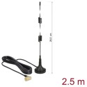 Antena LTE męska SMA 90° 2,5 dBi nieruchoma dookólna z podstawą magnetyczną i przewodem RG-174 2,5 m zewnętrzna czarna Delock 89