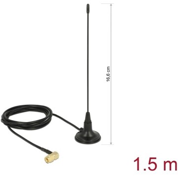 Antena 480 MHz męska SMA 90° 2,5 dBi nieruchoma dookólna z podstawą magnetyczną i przewodem RG-174 1,5 m zewnętrzna czarna Deloc