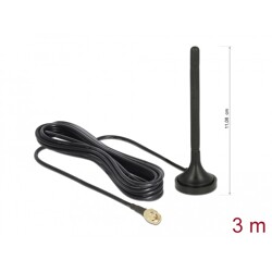 Antena LTE męska SMA 2 dBi nieruchoma dookólna z podstawą magnetyczną i przewodem RG-174 3 m zewnętrzna czarna Delock 89618