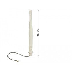 Antena WLAN 802.11 b/g/n I-PEX MHF I męska 3 dBi wielokierunkowa 1.13 12 cm elastyczna clip biała Delock 89619