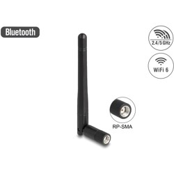 Antena RP-SMA męska WLAN 802.11 ac/ax/a/b/g/n wielokierunkowa 2 dBi ze złączem pochylania czarna Delock 90150