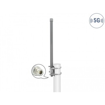 Antena N żeńska 5G 3,3 - 3,8 GHz wielokierunkowa 8 dBi 50 cm nieruchoma zewnętrzna szara Delock 90417
